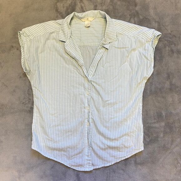 H&M Tops - H&M Blue & White Striped Linen Button-Up Shirt